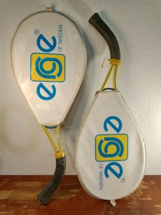 Pair Rare Vintage Erge Of Sweden Ergonomic Curved Tennis Racquet Racket W/ Cover