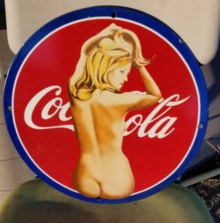 Rare Vintage Coca Cola Coke Porcelain Sign Soda Pop Man Cave Pin 7 Up Butt Pepsi