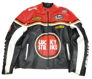 Rare Vintage Lucky Strike Red Motorcycle Racing Leather Jacket Xxxl