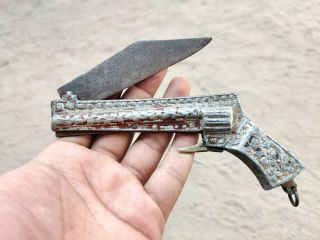 Vintage Folding Knife Gun Shape Vintage Collectable Knives Rare Knife 3 Metals