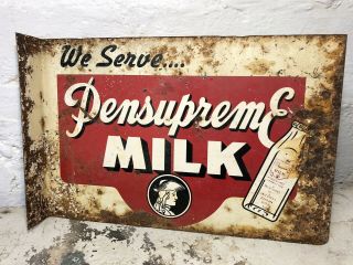 Rare 1940s Antique Pensupreme Dairy Milk Metal Flange Sign Gas Oil Vtg