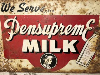RARE 1940s Antique Pensupreme Dairy Milk Metal Flange Sign Gas Oil VTG 3