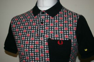 Fred Perry X Pac Man Limited Edition Check Polo Shirt S/m Rare Namco Gamer Top