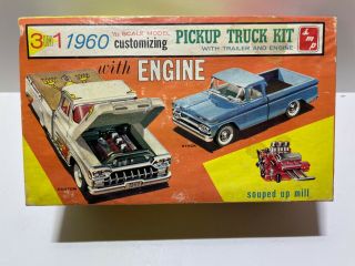 Vintage Smp 1960 Chevrolet Apache Pickup Truck 3 - In - 1 Model Kit W/trailer - Rare