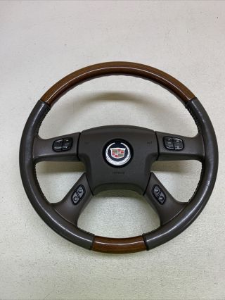03 - 06 Cadillac Escalade Complete Steering Wheel W/controls Rare Oem Woodgrain