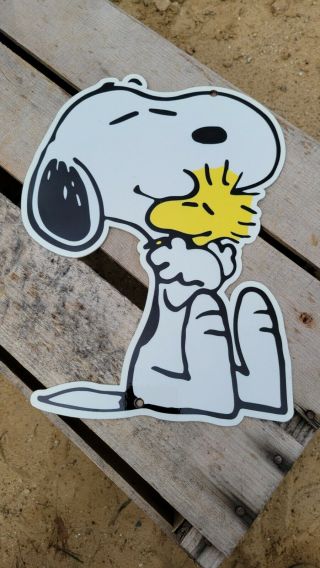 Rare Vintage Snoopy Cartoon Character Porcelain Gas Oil Sign Dog