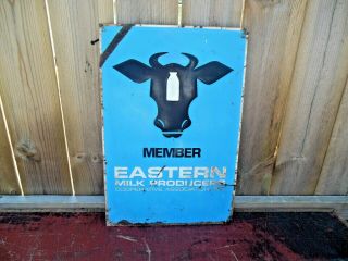 Vintage Rare Eastern Milk Producers Dairy Cow Embossed Painted Tin Farm Sign