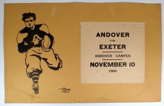 Rare Antique 1900 Andover Vs Exeter College Football Campus Poster 22 "