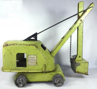 1958 Tonka Toys State Hi - Way Dept Bucket Crane,  Lime Green Painted Pressed Steel
