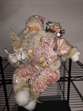 Rare Large Vintage Sitting Pink/white Santa Claus Doll Porcelain Face