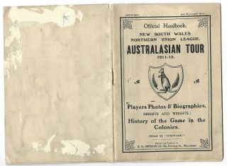 Very Rare Australian Rugby League Tour Brochure 1911 - 12 (1st Ever Tour)