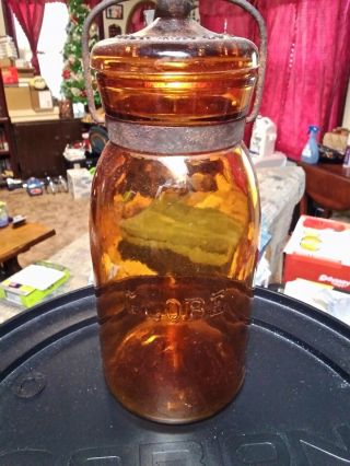 Rare Yellow Amber Globe Quart Fruit Jar W/ Matching Lid - May 25,  1886