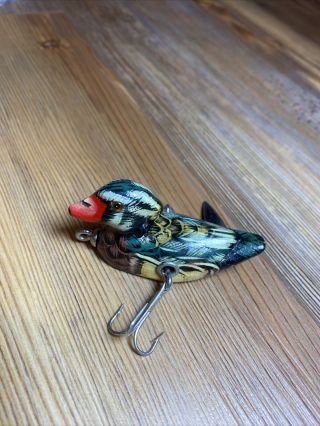 Vintage Fishing Lure Rare D.  A.  Lures Wood Duck Hand Carved Tough Old Pa.  Bait