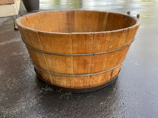 Rare Antique Primitve Wood Wash Tub Laundry Wooden Barrel 24x12 Farm Basket