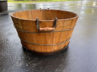 RARE Antique Primitve Wood Wash Tub Laundry Wooden Barrel 24x12 Farm Basket 2