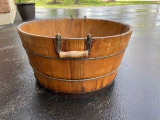 RARE Antique Primitve Wood Wash Tub Laundry Wooden Barrel 24x12 Farm Basket 3