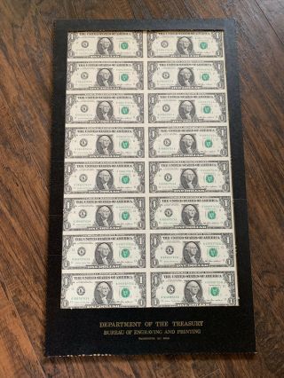 $1 1985 Uncut Sheet $1x16 Usa One Dollar - Real Currency Rare Money Gift