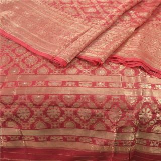Sanskriti Vintage Red Heavy Sarees Pure Silk Woven Rare Kanjivaram Sari Fabric 2