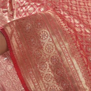 Sanskriti Vintage Red Heavy Sarees Pure Silk Woven Rare Kanjivaram Sari Fabric 3