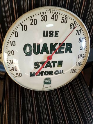 Old Quaker State Motor Oil Round Advertising Thermometer Sign Rare Gas Auto