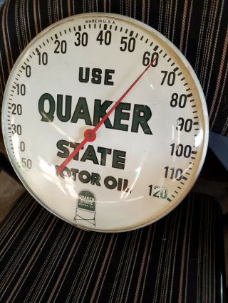 Old QUAKER STATE MOTOR OIL round advertising thermometer sign Rare gas auto 3
