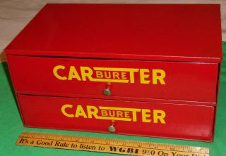 Carter Carburetor Red - Painted Tin Parts Box 12 " X 7 " Good Graphics Rare