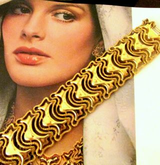 Vtg Runway Rare Monet " Mandira " Gp Wide Curvy Bracelet Modernist Glamorous Exc