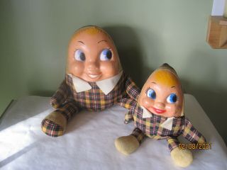 2 Vintage Humpty Dumpty Plush Stuffed Doll Knickerbocker 1950s Rare Plastic Face