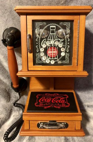 Rare Coca - Cola Nostalgic Wall Phone Real Wood Frosted Glass Hanging Retro