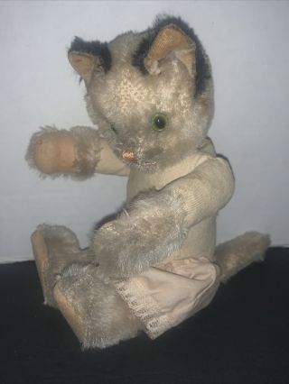 Antique Cat Plush Stuffed Straw Mohair Rare Schuco 1950’s