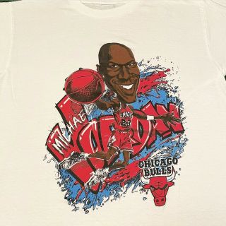 Vtg 90s Michael Jordan Chicago Bulls Caricature Cartoon Rare Vintage Shirt Men L