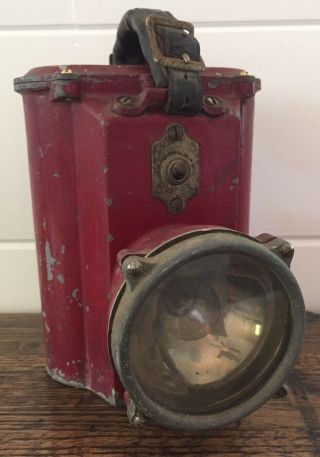 Antique Dry Cell Battery Operated Fire Department Hand Lantern Rare Industrial