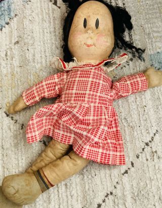 Vintage Rare Little Lulu Knickerbocker? Toy 17” Cloth Doll Composite 1930 