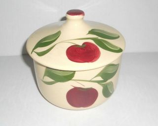 Rare Watt Pottery Apple Grease Jar With Cover 01