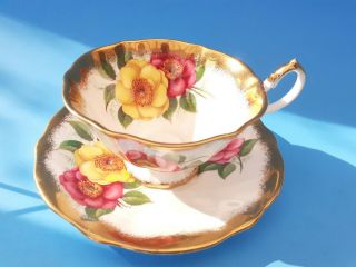 Rare Queen Anne Cup & Saucer With Large Roses And Heavy Gold Gilding 4 Of 4