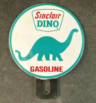 Vntg Sinclair Dino Gasoline Porcelain License Plate Topper Rare Advertising Sign