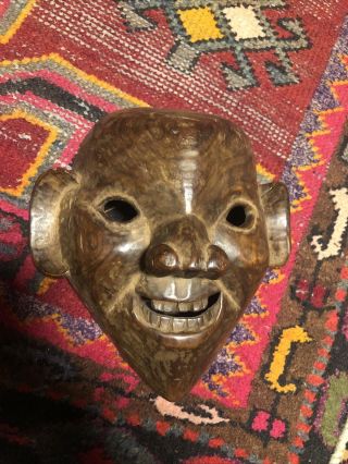 Very Rare Antique Nepalese/nepal Hand Carved Wooden Mask - Heavy Wood