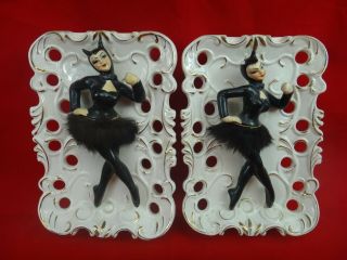 Vintage Pair Enesco She Devil Ballerina Wall Pockets Rare