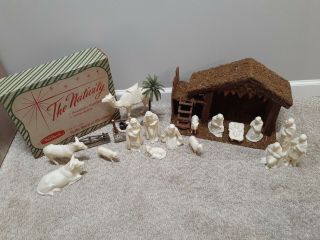 Vintage Hartland Plastics Nativity Set Cream Rare Christmas Box,  Manger,