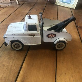 Vintage Tonka Toy 1950s Aa Service Wrecker Tow Truck White Rare Pressed Steel