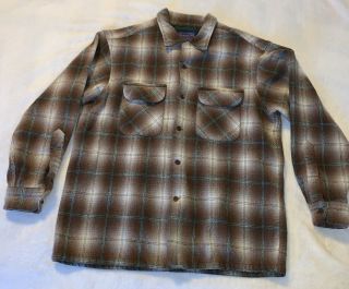 Vtg Pendleton Board Shirt L Loop Collar Shadow Plaid 60s Rare