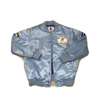 Rare Milwaukee Brewers Starter Baby Blue Varsity Jacket With Vintage Logo
