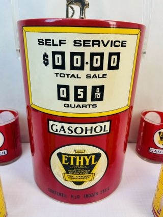Complete Vintage Ethyl Gas Ice Bucket W/ Glasses Salesman Sample Rare 2