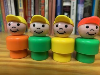 Vintage Fisher Price Little People Plastic Boys With Hats Some Rare Htf