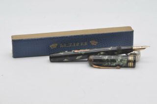 Rare Vintage Le Tigre 55 Fountain Pen By Conway Stewart Green Marbled Boxed