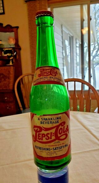 Rare Vintage Late 1930’s– 40’s Pepsi=cola Green Bottle Paper Label,  Mankato,  Mn