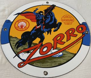 Vintage Shell Gasoline Porcelain Sign Motor Oil Gas Pump Plate Rare Zorro Ca 59