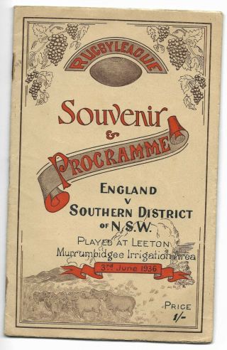 Very Rare Southern Districts Of Nsw V England Rugby League 1936