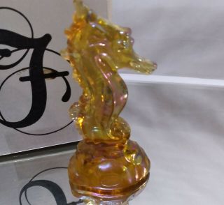 Rare Fenton Seahorse Sea Horse Carnival Glass Figurine Amber Gold Signed