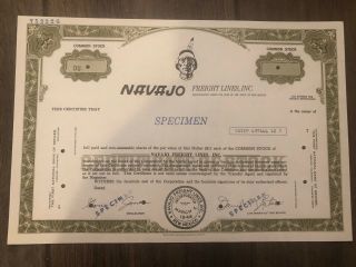 Rare Navajo Freight Lines Specimen Stock Certificate No Folds No Print